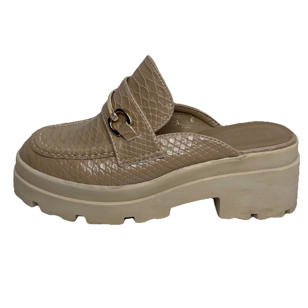 SHUSHOP Audra Platform Mule Loafers 6 Tan Snake Embossed Chunky Lug Sole Y2K